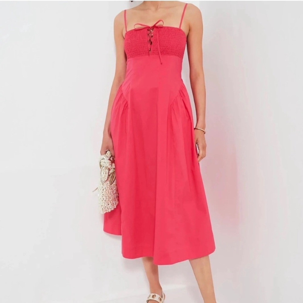 Hyacinth House Tuckernuck Watermelon Pink Serafina Smocked Midi Dress XS NWT